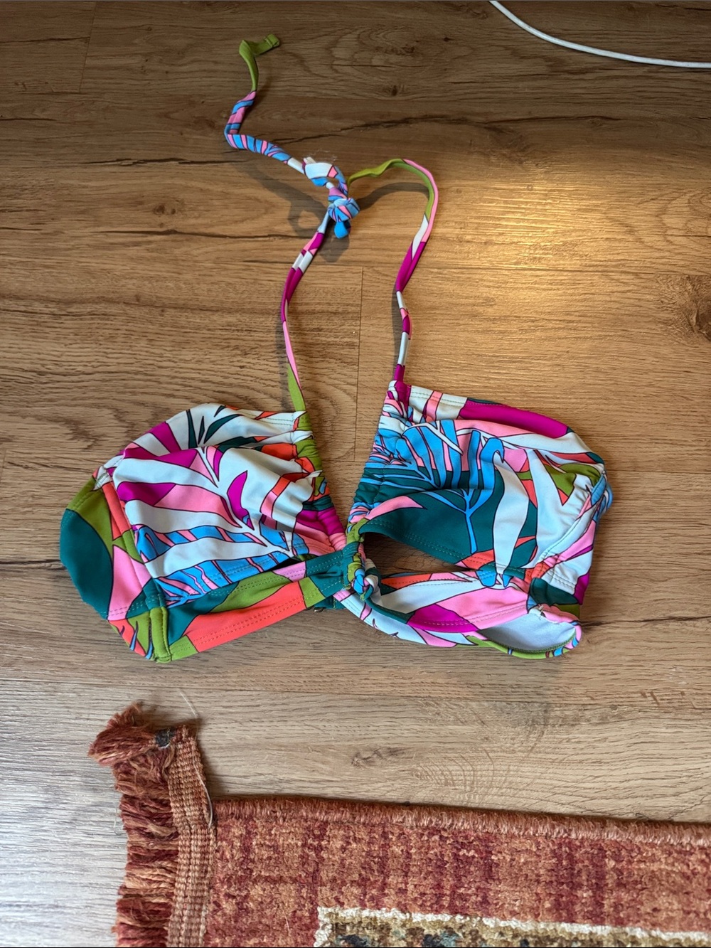 Tropical Print Halter Bikini Top - Bright Multi